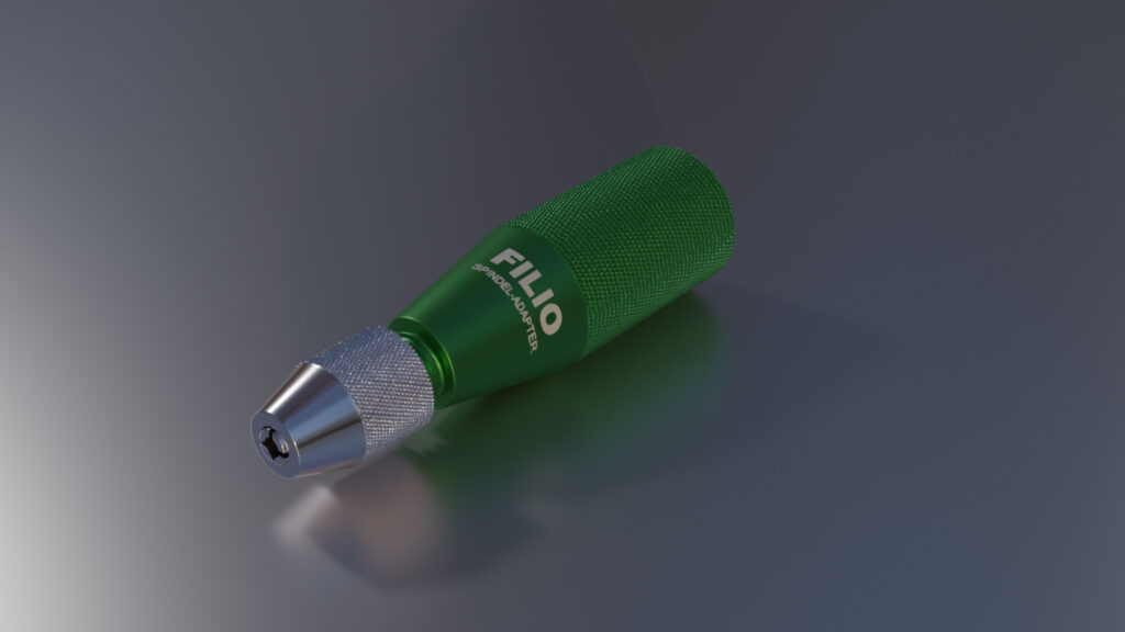 Diesen Spindeladapter Filio verwendet man um kleine und feine Polierwerkzeuge auf einem großen Poliermotor zu nutzen.