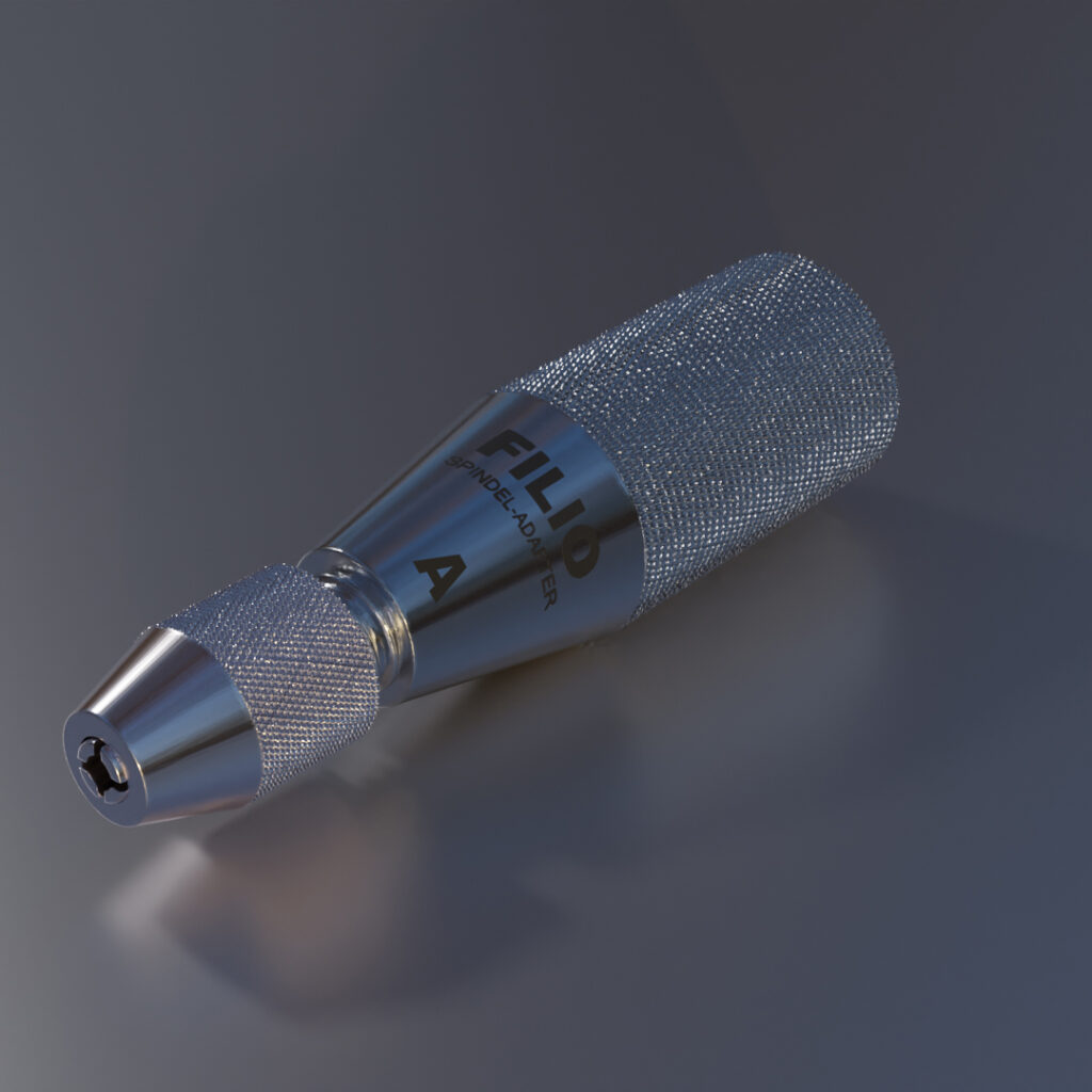 Diesen Spindeladapter Filio verwendet man um kleine und feine Polierwerkzeuge auf einem großen Poliermotor zu nutzen.